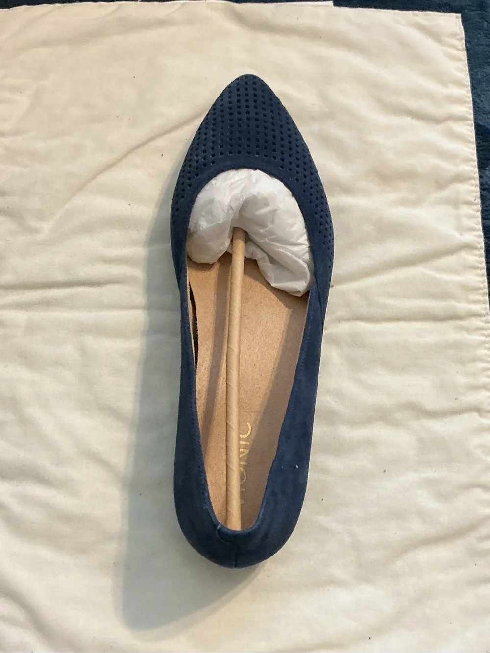 Vionic Navy Pointed Perforated Suede Flat